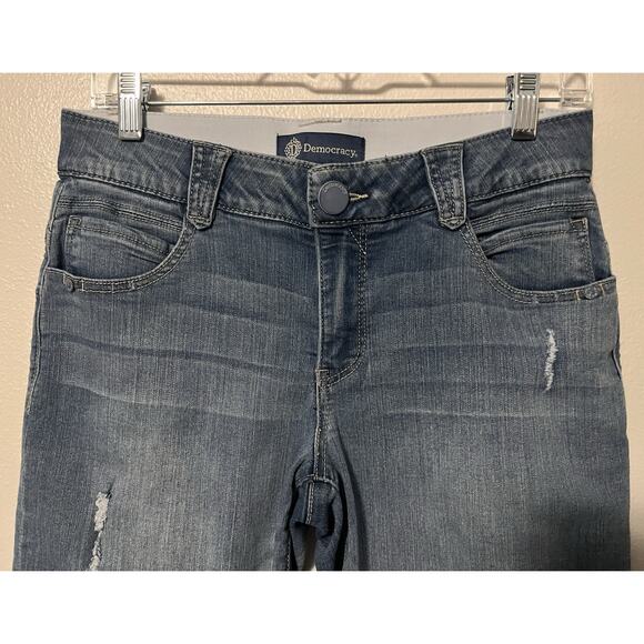 Democracy Jean Shorts Women's 4 Blue Ab Solution Bermuda Distressed Denim - Picture 3 of 10